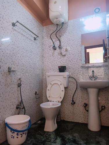 a bathroom with a toilet and a sink at Khandroling Hotel in Gangtok