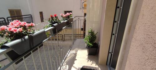 - un balcon avec des plantes en pot sur le côté d'un bâtiment dans l'établissement CASA VACANZE DIMORA MONFALCONE, à Montescaglioso