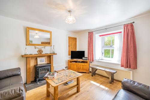 a living room with a couch and a fireplace at No. 7 in Spark Bridge