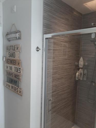 a shower in a bathroom with a shower stall at Number 14 in Downpatrick