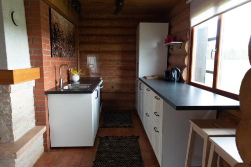 a kitchen with a sink and a counter top at Piešupīte in Staburags