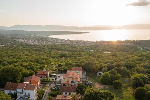 una vista aérea de una casa con un lago en Apartments Dino, en Malinska
