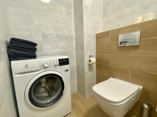 シュチェチンにあるApartment Insat IVのバスルーム(洗濯機、トイレ付)