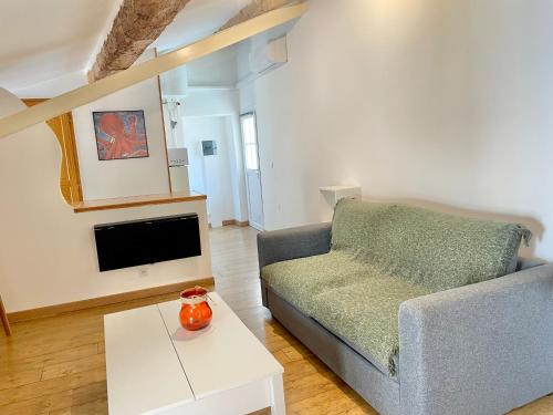 un salon avec un canapé et une télévision dans l'établissement Grand studio sur la Marine, à Sète