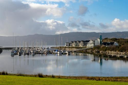 a bunch of boats are docked in a harbor at Portavadie Loch Fyne Scotland in Portavadie
