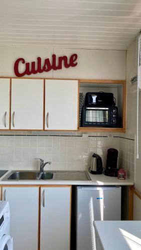 La cuisine est équipée d'un évier et d'un four micro-ondes. dans l'établissement Les Figuiers N°2 - Repos et tranquillité, à La Michelière