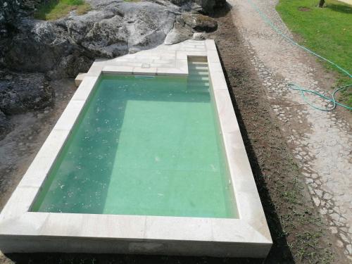 a pool of green water in a concrete curb at Casa do Murungal in Vila Praia de Âncora