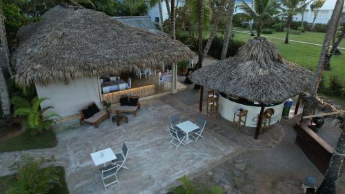 an aerial view of a house with a straw roof at Casa Grande Hotel Restaurant in Las Terrenas