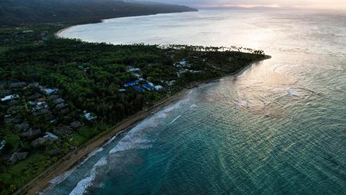 an aerial view of a beach and the ocean at Casa Grande Hotel Restaurant in Las Terrenas