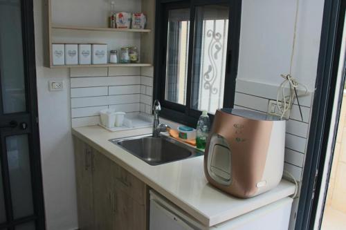 a kitchen with a sink and a mixer on a counter at laila's boutique apartment in Haifa