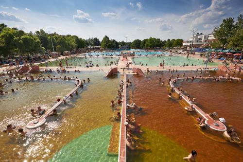 a large group of people in a swimming pool at Furó-Lak 2 Apartman Hajdúszoboszló in Hajdúszoboszló
