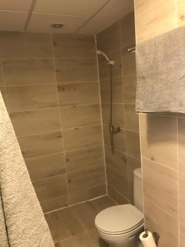 a bathroom with a toilet and a shower at Vistas al mar 4 Canabal in A Coruña