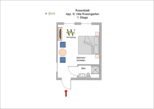 Ferienwohnung 9 Rosenblatt - schönes Einraum Apartmentの見取り図または間取り図