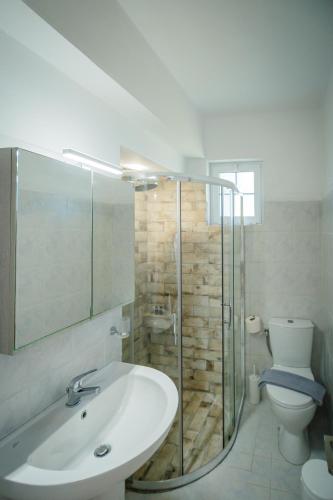 a bathroom with a sink and a toilet at Porto Gerakas Villas in Vasilikos