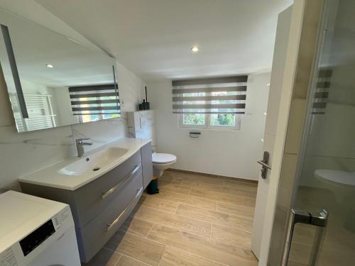 a bathroom with a sink and a toilet at Ibanova Appartements in Collioure