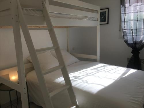 um quarto com um beliche e uma escada em Appartement 2 pièces avec jardin privatif em Saint-André-de-Cubzac