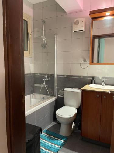 een badkamer met een toilet, een wastafel en een douche bij 2-bedroom Villa with private pool in Anarita Paphos in Anarita