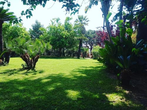 a park with green grass and trees and plants at Villa dei Marchesi Carrozza in Santa Teresa di Riva