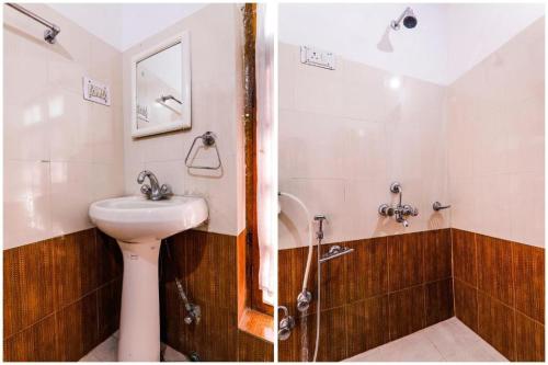 un bagno con lavandino e doccia di Semskit Guest House a Leh