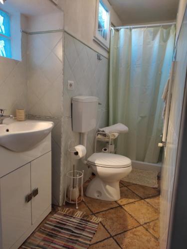 y baño con aseo, lavabo y ducha. en Rosa Thea Suite, en Taormina