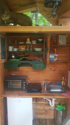 a kitchen with a sink and a counter top at Treehouse Toplak in Ruše