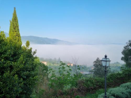 a street light on a hill with fog in the background at Podere Vecci in Dicomano