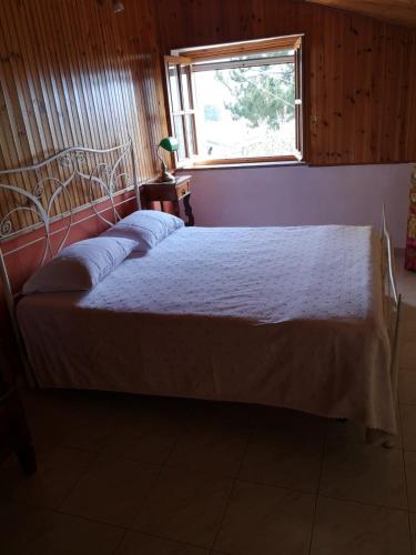 a large bed in a bedroom with a window at Villa Vecchio Ulivo in Sarconi