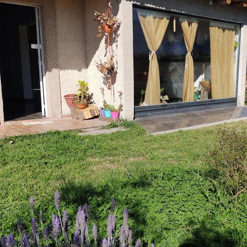 una casa con algunas plantas y flores en un patio en Cabaña Hurú Zaha, en La Consulta