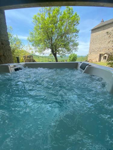 ein mit Wasser gefülltes Tauchbecken im Hinterhof in der Unterkunft Entre Tarn et Causses in Le Recoux