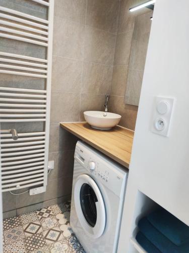 a bathroom with a washing machine and a sink at KALEE APPARTEMENT T2 in Lanester
