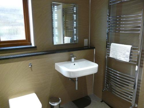 a bathroom with a sink and a mirror at Cherry Lodge in Penrith
