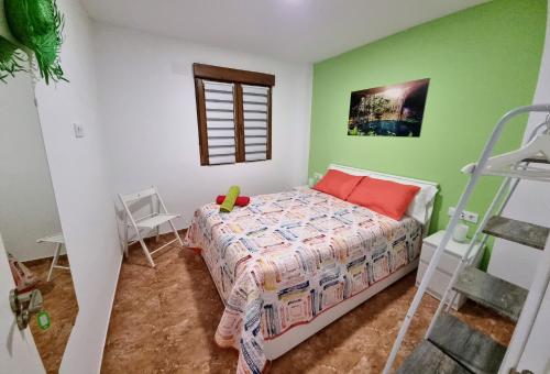 a bedroom with a bed and a ladder at Apartamento Camino Al Castillo in Xàtiva