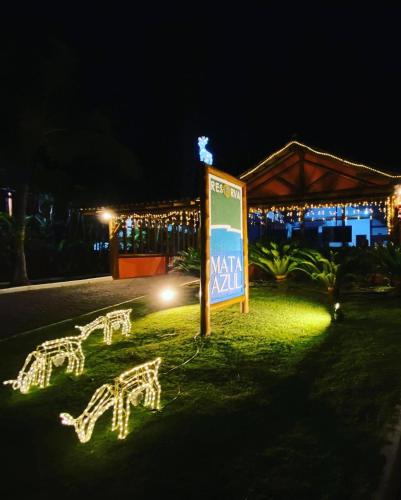 a group of giraffes lights in the grass at night at Maresias, Chalé H29 em condomínio de frente a Entrada 18 da praia e dentro da Mata Atlântica in São Sebastião