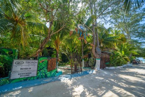 a sign in front of a park with palm trees at Hotel Villas Tiburon Adults Only in Holbox Island