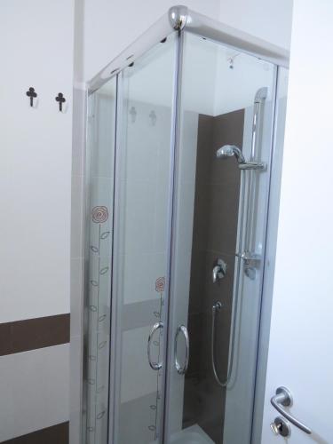 a shower with a glass door in a bathroom at La Casa Del Gelso Bianco in Otranto