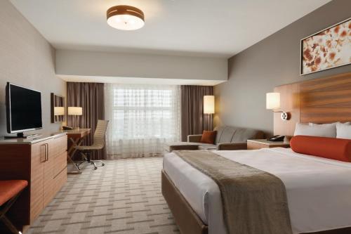 a hotel room with a bed and a television at Radisson Hotel & Conference Centre Calgary Airport in Calgary