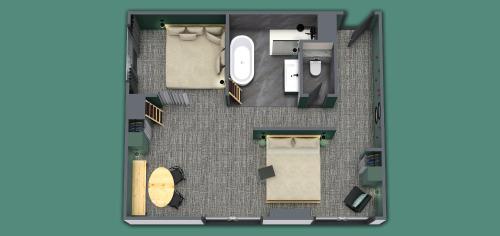 an overhead view of a floor plan of aominium at Urban Nature St Peter-Ording in Sankt Peter-Ording