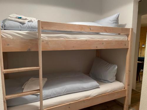 a couple of bunk beds in a room at Lindenhof Habernis in Steinberg