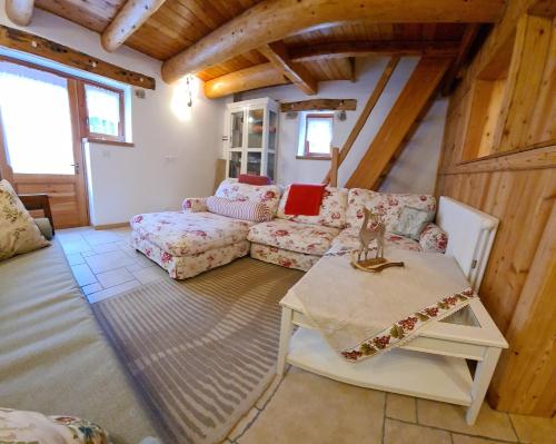 uma sala de estar com um sofá e uma mesa em Baita Pra Petina Pale di San Martino em Siror