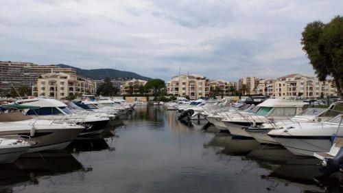 Un tas de bateaux sont amarrés dans un port de plaisance dans l'établissement F3 ILE MARINA MANDELIEU LA NAPOULE, à Mandelieu-la-Napoule