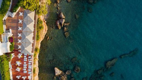 an aerial view of the beach and the ocean at Akti Taygetos - Conference Resort in Kalamata