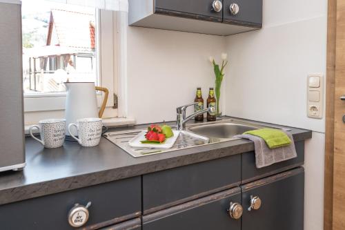 a kitchen with a sink and a counter top at Zeighaus Murtal in Fohnsdorf