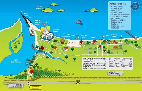 a map of the resort with descriptions of the property at Hotel Bandeirantes da Barra in Balneario Barra do Sul