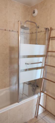 prysznic z drabinką obok wanny w obiekcie Appartement avec grande terrasse à 15 mn de la mer w mieście Saint-Estève