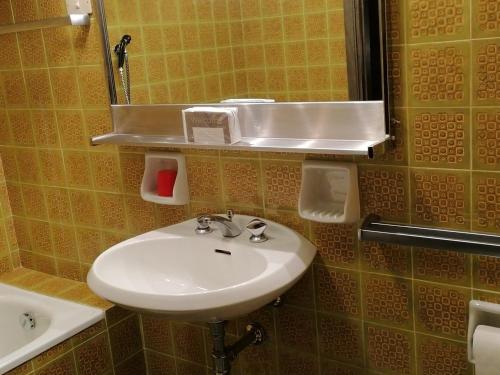 a bathroom with a sink and a mirror at Natura, Sport, Relax in Pescasseroli Residence ERICA in Pescasseroli