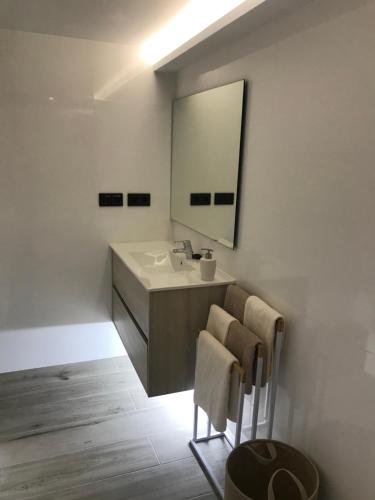 un bagno con lavandino e specchio di Precioso Loft a 150 metros de la playa a Santa Pola