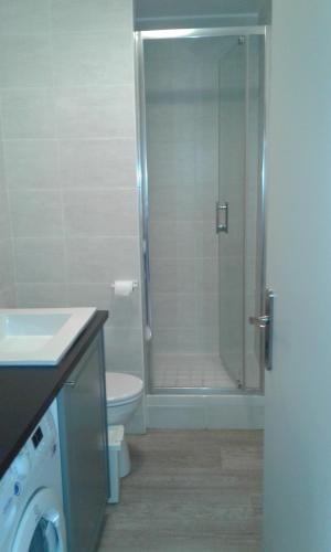 ein Bad mit einer Dusche, einem WC und einem Waschbecken in der Unterkunft LE BLATIN in Clermont-Ferrand