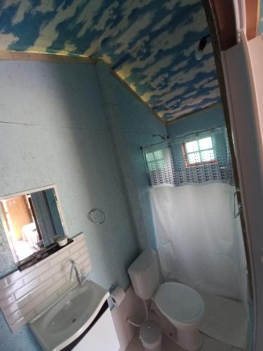 Piratas Cabanas Camping Bar في باراتي: حمام مع مرحاض ومغسلة