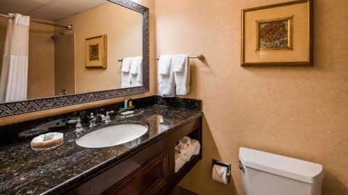 a bathroom with a sink and a mirror and a toilet at Best Western Plus Burlington in Burlington