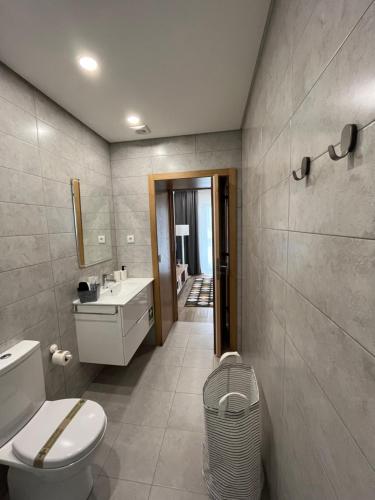 uma casa de banho com um WC e um lavatório em Village Guest House em Arouca